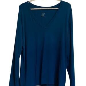 a new day Cotton Blend Dark Blue Shirt Sz 2XL V-neck Long Sleeve Work Layer